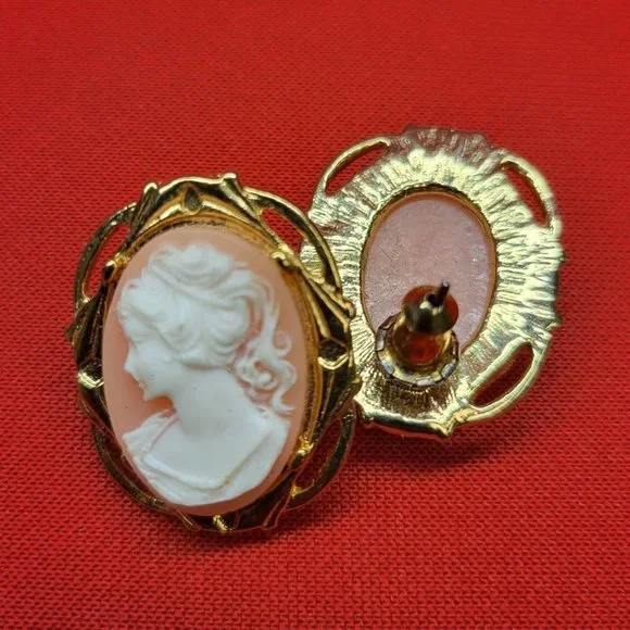 Vintage Gold Tone Cameo Earrings - Picture 10 of 12
